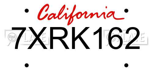 7XRK162 California License Plate