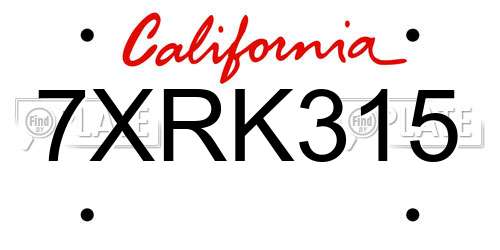 7XRK315 California License Plate