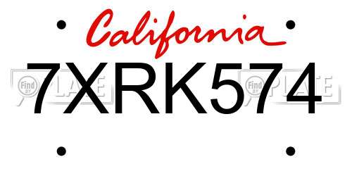 7XRK574 California License Plate