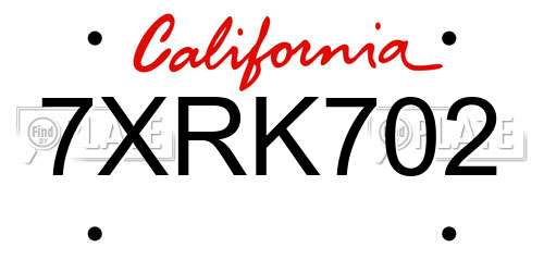 7XRK702 California License Plate