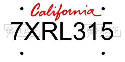 7XRL315 California License Plate