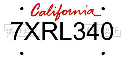 7XRL340 California License Plate