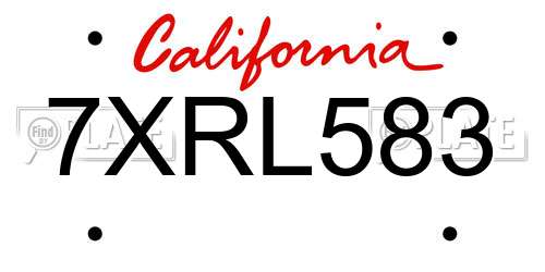 7XRL583 California License Plate