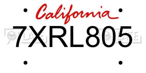 7XRL805 California License Plate