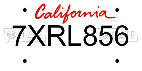 7XRL856 California License Plate