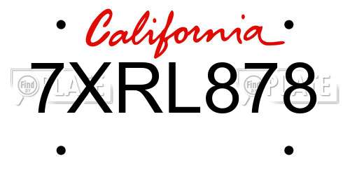 7XRL878 California License Plate