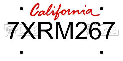 7XRM267 California License Plate