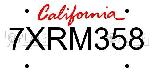 7XRM358 California License Plate