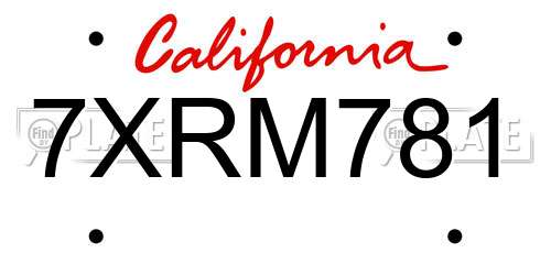 7XRM781 California License Plate