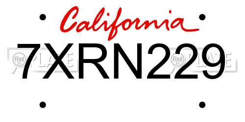 7XRN229 California License Plate