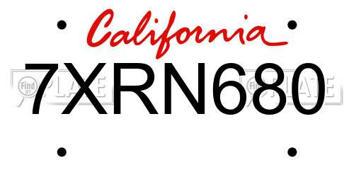 7XRN680 California License Plate