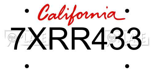 7XRR433 California License Plate