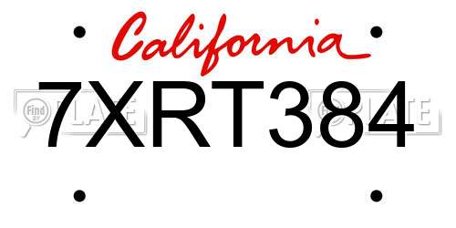 7XRT384 California License Plate