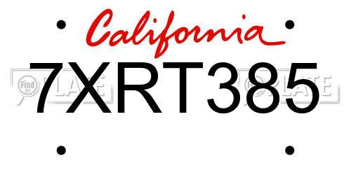 7XRT385 California License Plate