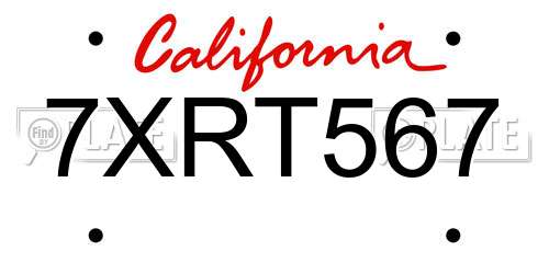 7XRT567 California License Plate