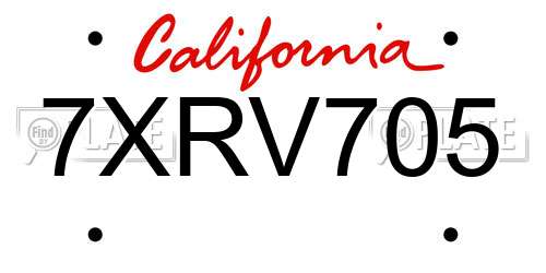 7XRV705 California License Plate