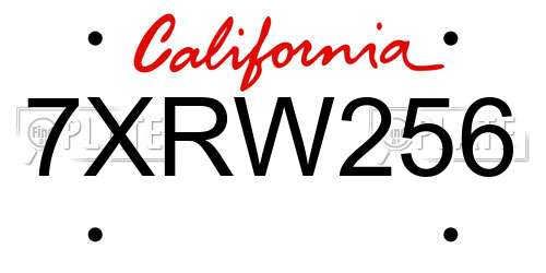 7XRW256 California License Plate