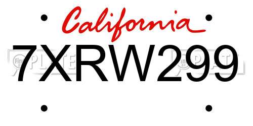 7XRW299 California License Plate