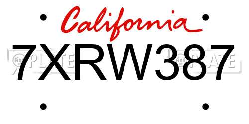 7XRW387 California License Plate