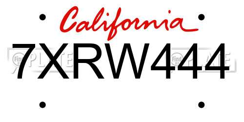 7XRW444 California License Plate