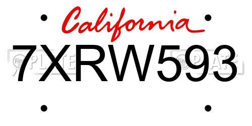 7XRW593 California License Plate