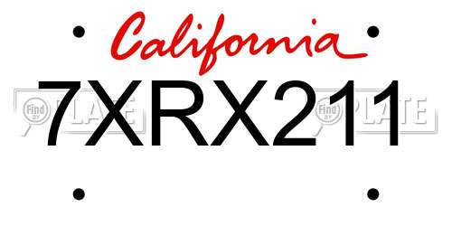 7XRX211 California License Plate