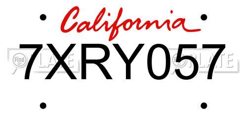 7XRY057 California License Plate