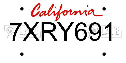 7XRY691 California License Plate