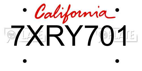 7XRY701 California License Plate