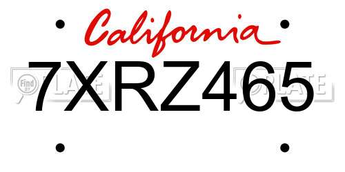 7XRZ465 California License Plate