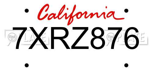 7XRZ876 California License Plate