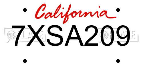 7XSA209 California License Plate