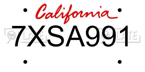 7XSA991 California License Plate
