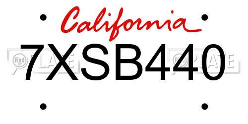 7XSB440 California License Plate