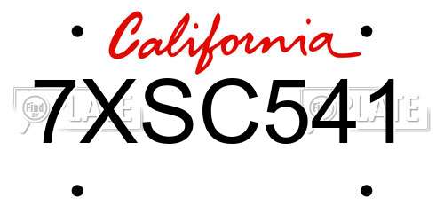 7XSC541 California License Plate