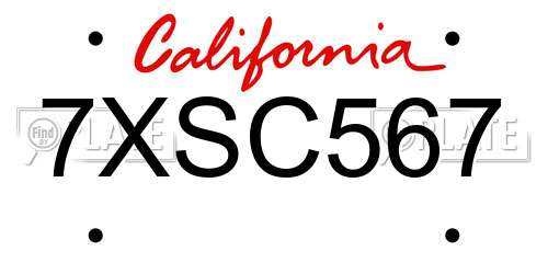 7XSC567 California License Plate