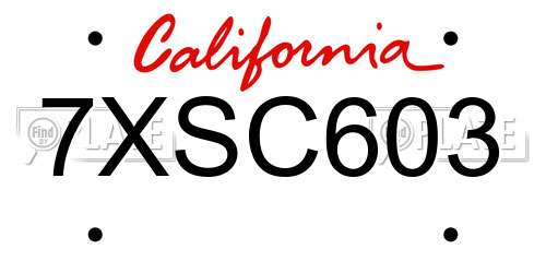 7XSC603 California License Plate