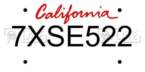 7XSE522 California License Plate