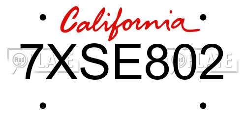7XSE802 California License Plate