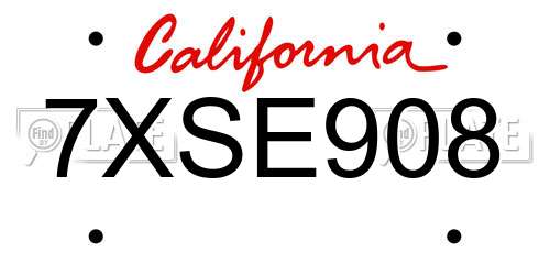 7XSE908 California License Plate