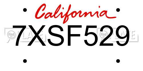 7XSF529 California License Plate