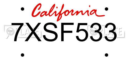 7XSF533 California License Plate