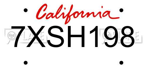 7XSH198 California License Plate