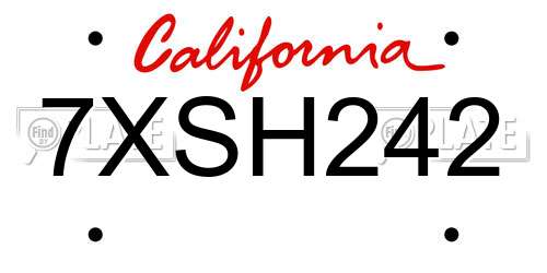 7XSH242 California License Plate