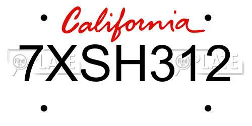 7XSH312 California License Plate