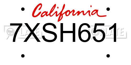 7XSH651 California License Plate