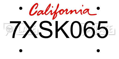 7XSK065 California License Plate