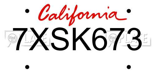 7XSK673 California License Plate