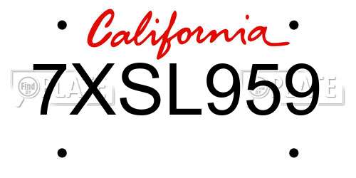 7XSL959 California License Plate