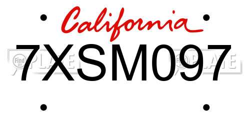 7XSM097 California License Plate